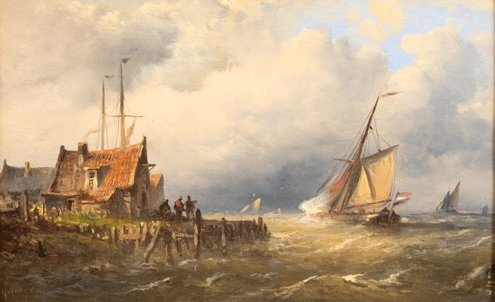 Nicolaas Martinus Wijdoogen (1824-1898) - Dutch vessel in stormy coastal waters