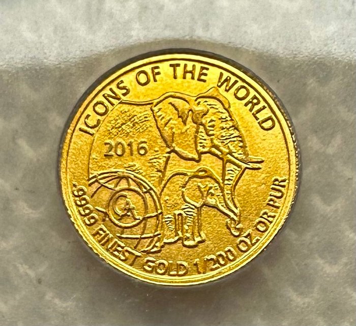 Rwanda. 10 Amafranga 2016 Icons of the World - Elefant with Baby, 1/200 Oz (.999)  (Ingen mindstepris)