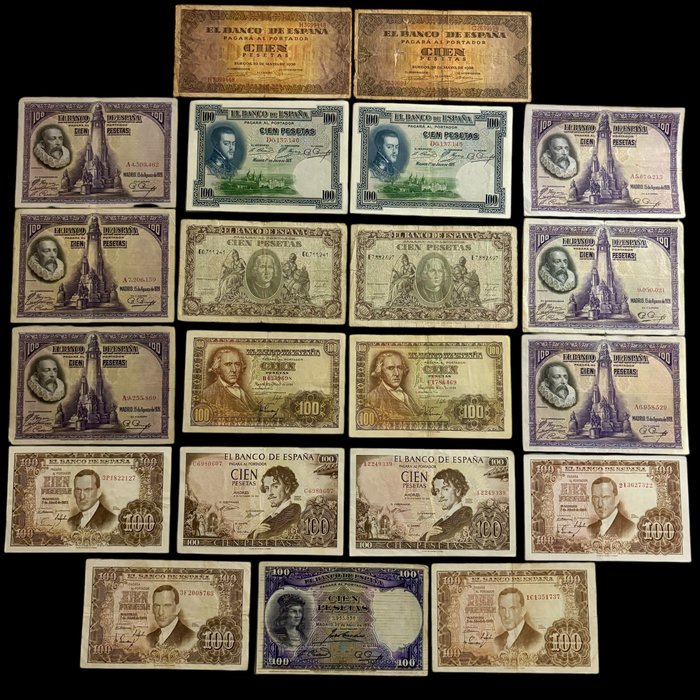 Spanien. - 21 Banknotes - varios años - (S38-018)  (Ingen mindstepris)