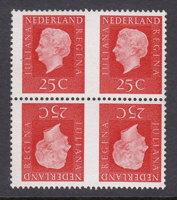 Holland 1969 - Juliana Regina fejltryk to par print i en blok af fire center uperforeret - NVPH 939a