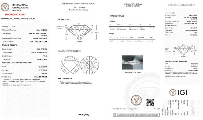 Ring - 18 kraat Hvidguld -  300ct tw Lyserød Diamant (Laboratoriedyrket diamant i fancy farver) - Fancy Intense Pink-VS1