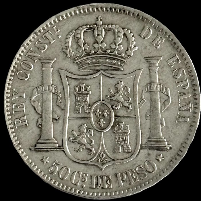 Spanien. Alfonso XII (1874-1885). 50 Centavos de Peso - 1885 - Manila - (S38-010)  (Ingen mindstepris)