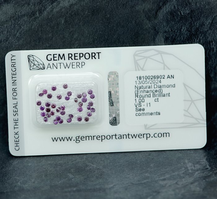 39 pcs Diamant  (Farvebehandlet)  - 1.00 ct - I1, VS1 - Gem Report Antwerp (GRA)