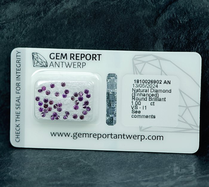 39 pcs Diamant  (Farvebehandlet)  - 1.00 ct - I1, VS1 - Gem Report Antwerp (GRA)