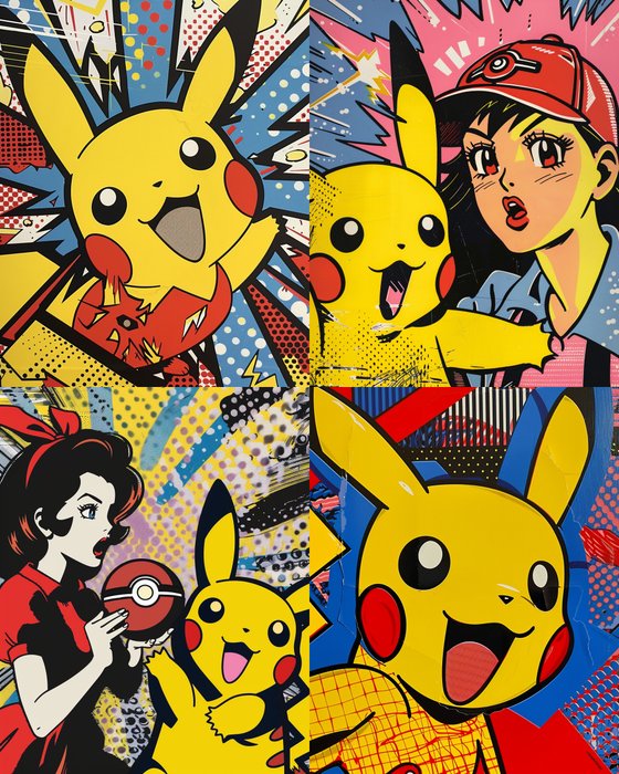 I_KONIQ (1969) - POP-KACHU #2 (SET OF 4 CANVAS) in ROY LICHTENSTEIN STYLE - ex 2-10