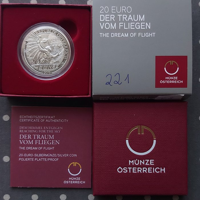 Østrig. 20 Euro 2019 "Dream of Flight - Reaching for the Sky" , Proof  (Ingen mindstepris)