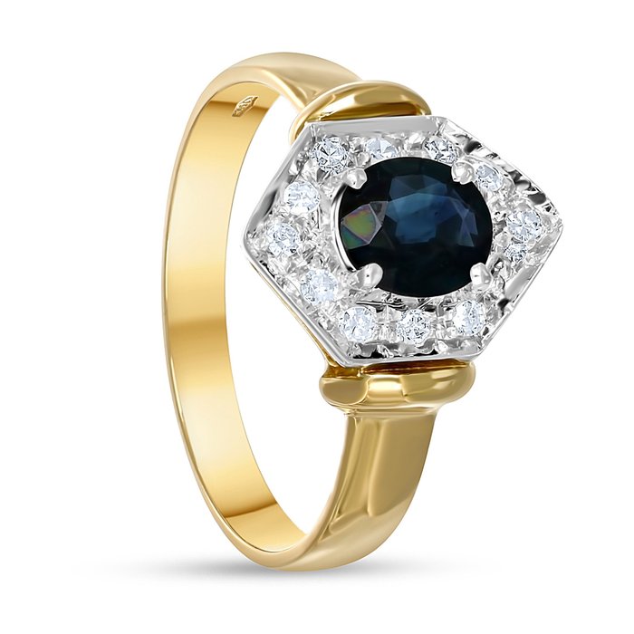 Ring - 18 kraat Gulguld, Hvidguld -  0.83ct. tw. Safir - Diamant