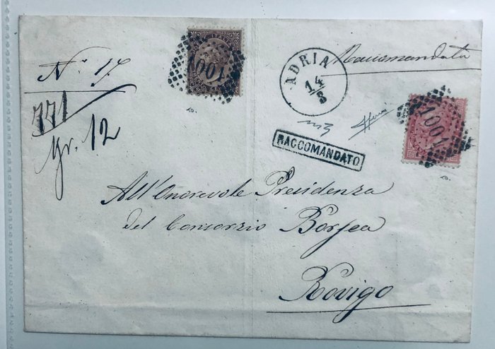 Italien  - Regno 40+30 Cent Drl Til 1863/1866 Adria C1 austriaco raccomandata firma Sorani