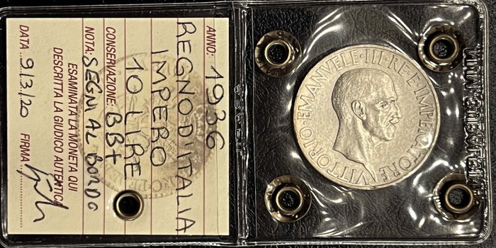 Italien, Kongerig Vittorio Emanuele III. 10 Lire 1936 "Impero"  (Ingen mindstepris)