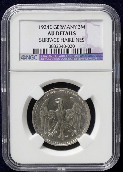 Tyskland, Weimarrepublikken 3 Mark 1924 - NGC AU Details