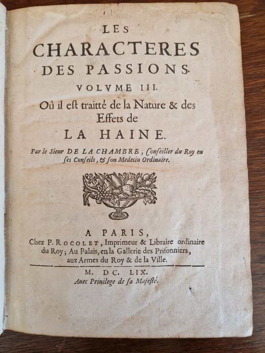 Marin Cureau de la Chambre - Les Characteres des passions Volume 3 - 1659