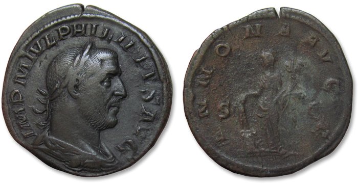 Romarriket. Philip I (AD 244-249). Sestertius Rome mint 246 A.D. - ANNONA AVGG -