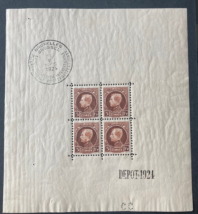 Belgien 1924 - Blok Montenez - MAIL FRISK med STORE DIMENSIONER - OBP/COB BL1