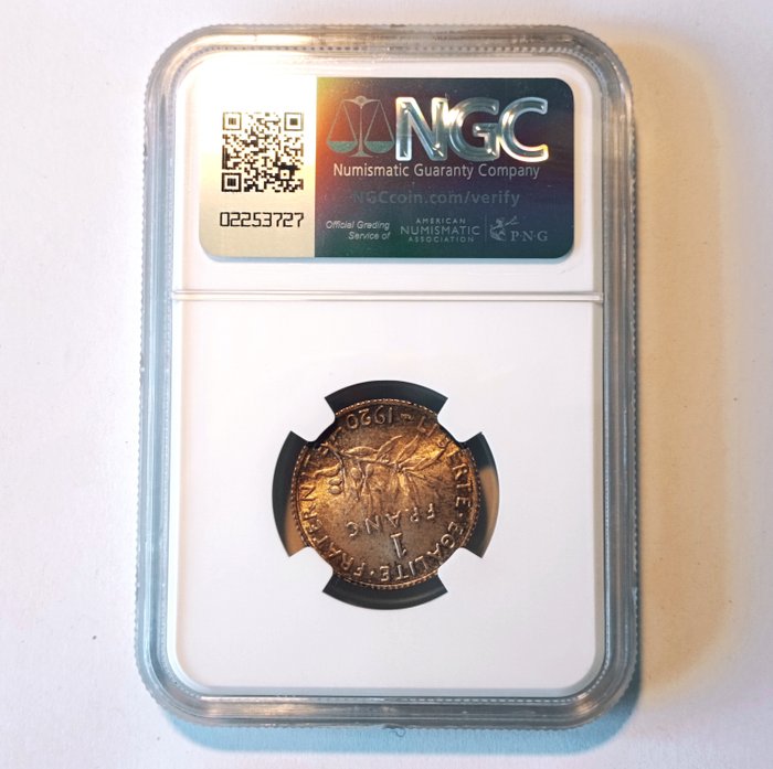 Frankrig Third Republic (1870-1940) Franc 1920 - NGC - MS63  (Ingen mindstepris)