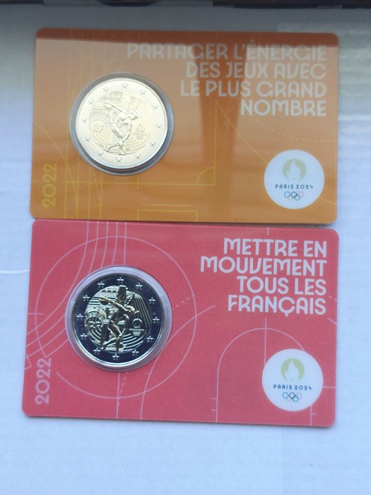 Frankrig. 2 Euro 2022 "Jeux Olympiques Paris 2024" (5 coincards)  (Ingen mindstepris)