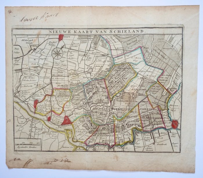 Holland - Rotterdam og omegn; H de Leth - Nieuwe Kaart Van Schieland - 1740