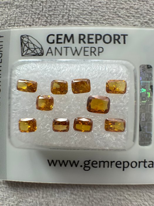 10 pcs Diamant  (Natur)  - 1.33 ct - Pude - VS2 - Gem Report Antwerp (GRA) - Fancy gul/orange