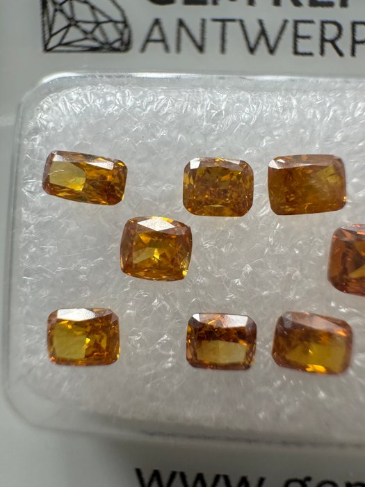 10 pcs Diamant  (Natur)  - 1.33 ct - Pude - VS2 - Gem Report Antwerp (GRA) - Fancy gul/orange