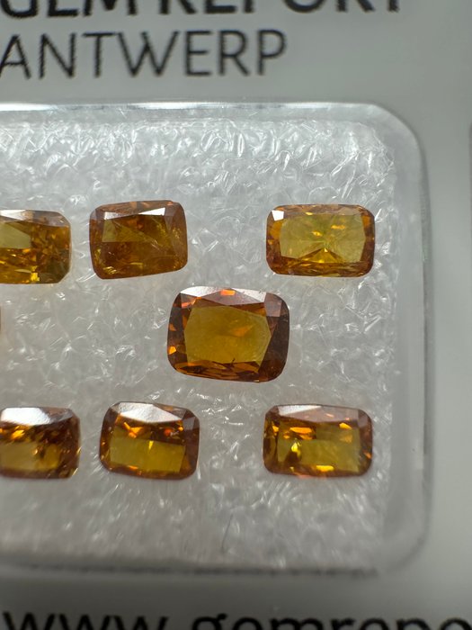 10 pcs Diamant  (Natur)  - 1.33 ct - Pude - VS2 - Gem Report Antwerp (GRA) - Fancy gul/orange