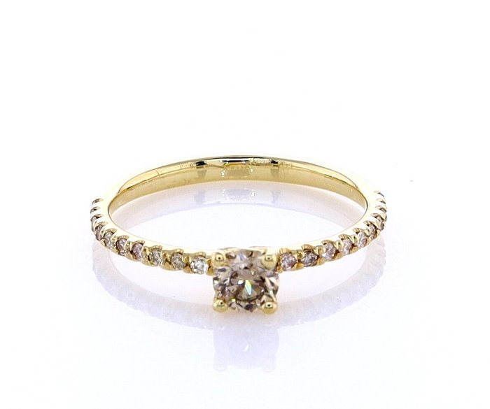 Ingen mindstepris - Ring - 14 karat Gulguld -  0.42ct. tw. Diamant (Naturfarvet) - Diamant