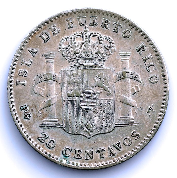 Spanien. Alfonso XIII. 20 centavos 1896 PGV - Puerto Rico - Escasa