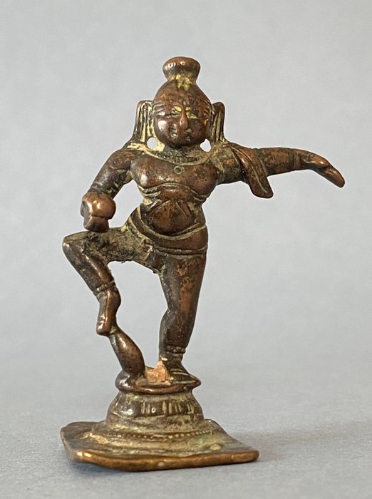 Skulptur, Bala Krishna, scultura devozionale - 5.3 cm - Engangs voks kobberstøbning