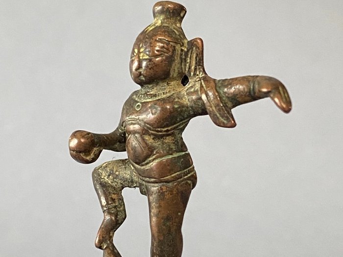 Skulptur, Bala Krishna, scultura devozionale - 5.3 cm - Engangs voks kobberstøbning