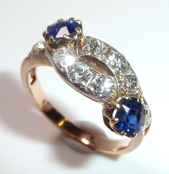 Ring - 14 karat Gulguld -  150ct tw Diamant (Natur)  - Safir - Gr 54 er udskiftelig