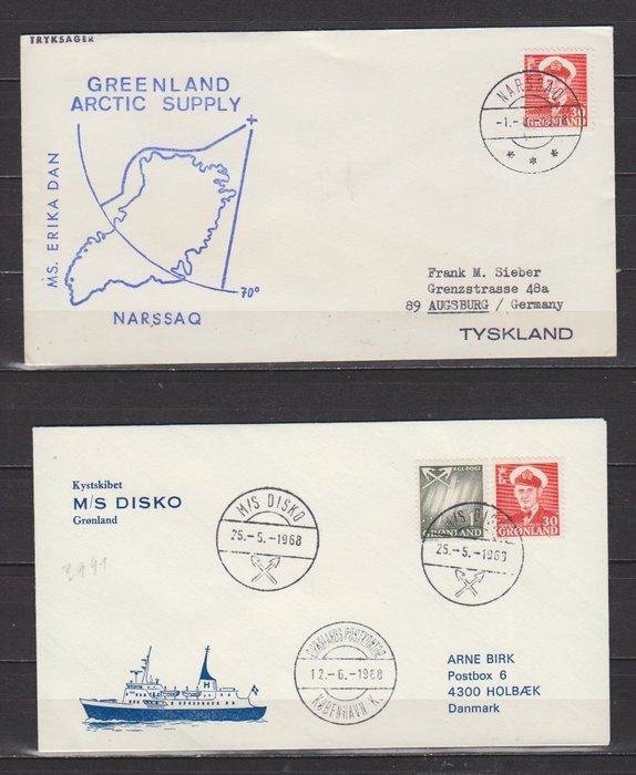 Grønland 1959/1976 - Grønland FDC 44/99 1959 - 1976 kørende. - Groenland FDC 44/99 1959 - 1976 gelopen.