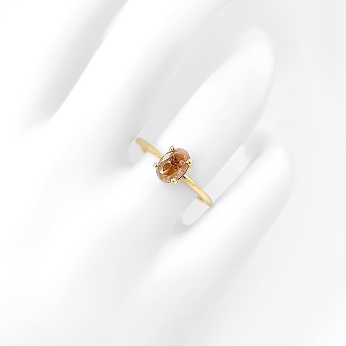 Ring - 14 karat Gulguld -  1.10ct. tw. Orange Diamant (Naturfarvet)