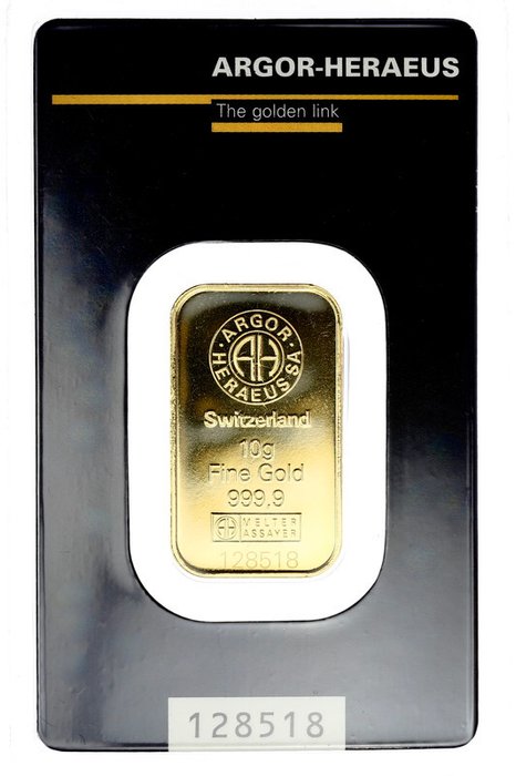 10 gram - Guld 999 - Argor-Heraeus, Switzerland - Forseglet  Med certifikat