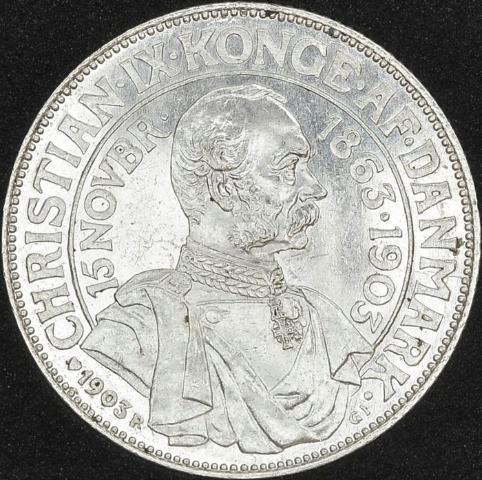 Danmark. King\tChristian IX (1863-1906). 2 Kroner 1903 Copenhagen "40th Anniversary of the Reign" - rare  (Ingen mindstepris)