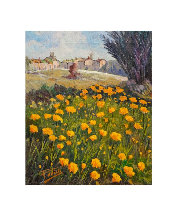 French Impressionist School (XX) - Field of Marigolds in Spring