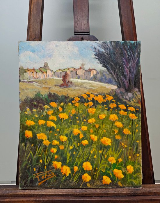 French Impressionist School (XX) - Field of Marigolds in Spring