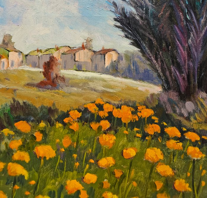 French Impressionist School (XX) - Field of Marigolds in Spring