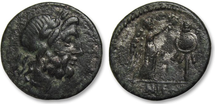 Romerska republiken. Cn. Lentulus Clodianus, 88 f.Kr.. Quinarius Rome mint - control letter H on obverse - great toning