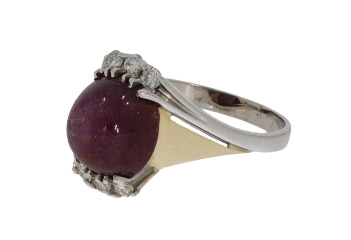 Ring - 18 kraat Gulguld Hvidguld Safir - Diamant - tofarvet