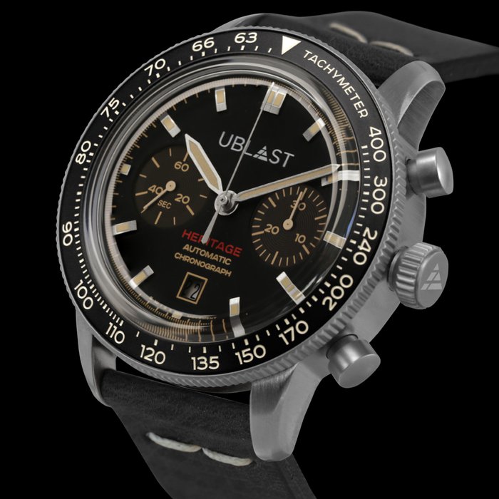 Ublast - HERITAGE - Automatic Chronograph Swiss MOVT - REF.UBHE43PBK - Mænd - Ny