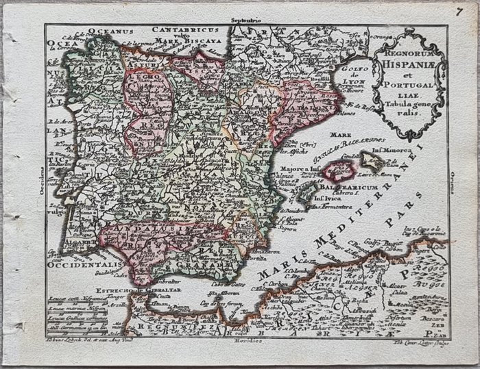 Spagna e Portogallo - Kort; Tobias Conrad Lotter (1717-1777) - Lobeck Tobias (notizie 1730-1750) - Carta Geografica "Hispaniae et Portugalliae" - 1751-1760