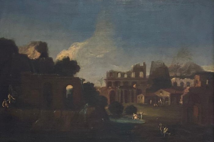 Alessio de Marchis (1684-1752), Attributed to - Paesaggio con rovine e personaggi