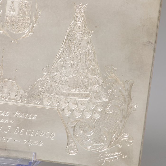 L. Goossens, Geschenk aan het Deken van de katholieke kerk te Halle (België) - Plakette - .925 sølv