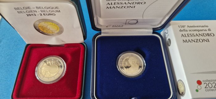 Belgien, Italien. 2 Euro 2013/2023 "Meteorological Institute" + "Alessandro Manzoni" (2 monnaies) Proof  (Ingen mindstepris)