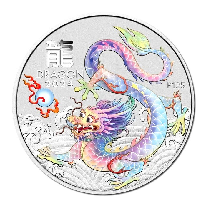 Australien. 1 Dollar 2024 "Year of the Dragon" 1 Oz (.999)  (Ingen mindstepris)