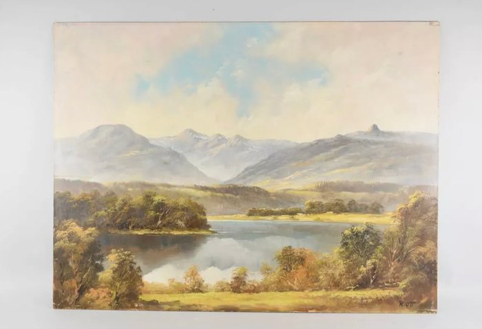 R. Ott (XIX) - Mountain landscape with lake - NO Reserve