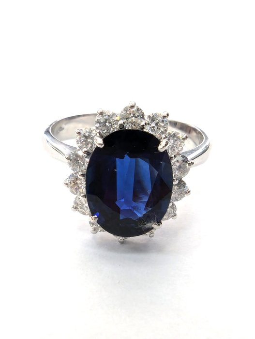 Ring - 18 kraat Hvidguld -  2.97ct. tw. Safir - Diamant