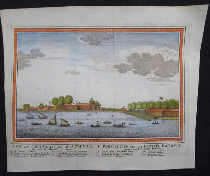 Indonesien - Jakarta, Batavia, Batavia Slot; J. van der Schley / Prévost d´Exiles - Vüe du Chateau de Batavia du Côte du Magasin au Sucre / Perspectief van het Kasteel Batavia gezien.. - 1751-1760