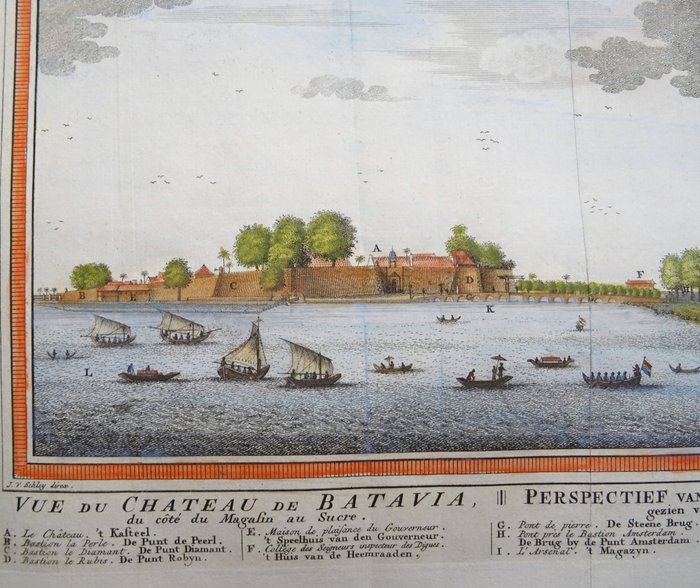 Indonesien - Jakarta, Batavia, Batavia Slot; J. van der Schley / Prévost d´Exiles - Vüe du Chateau de Batavia du Côte du Magasin au Sucre / Perspectief van het Kasteel Batavia gezien.. - 1751-1760