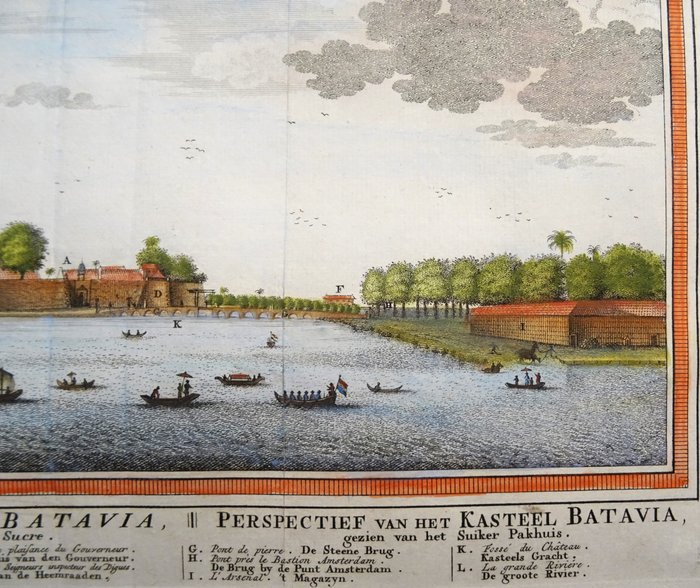 Indonesien - Jakarta, Batavia, Batavia Slot; J. van der Schley / Prévost d´Exiles - Vüe du Chateau de Batavia du Côte du Magasin au Sucre / Perspectief van het Kasteel Batavia gezien.. - 1751-1760