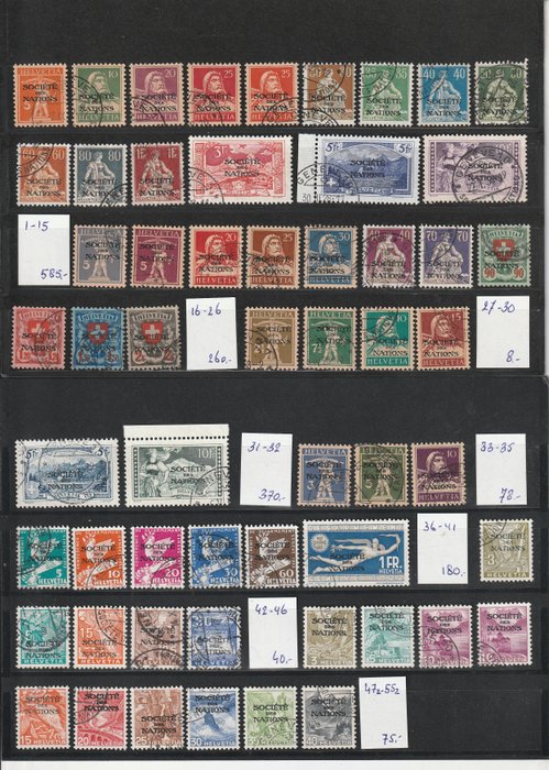 Schweiz 1922/1944 - SDN Komplet samling, inklusive alle høje værdier - SDN 1-90