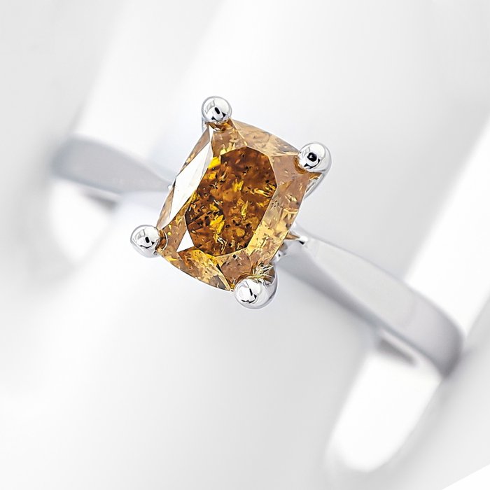 Ingen mindstepris - Ring - 14 karat Hvidguld -  1.00ct. tw. Gul Diamant (Naturfarvet)